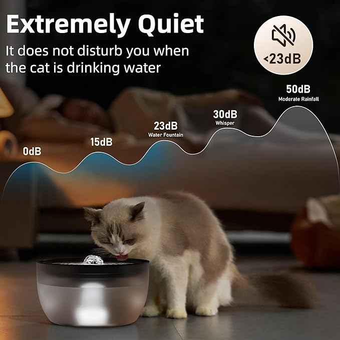Casfuy W8 Quiet Stainless Steel Dog & Cat Water Fountain with LED Light, Black, 102-oz