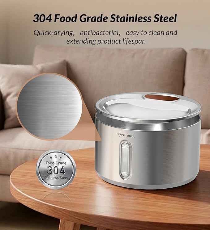Cat Water Fountain Stainless Steel,135fl-oz/4L Wireless Cat Fountain Battery Operated Pet Fountain with 5 Filters for Dogs Cats Indoor