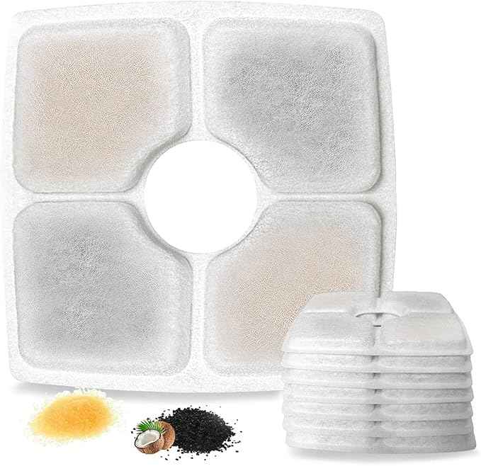 8 Pack Square Filters for Cat Fountain, Compatible with 2.5L Pet Flower Fountains, Ion Exchange Resin and Activated Carbon