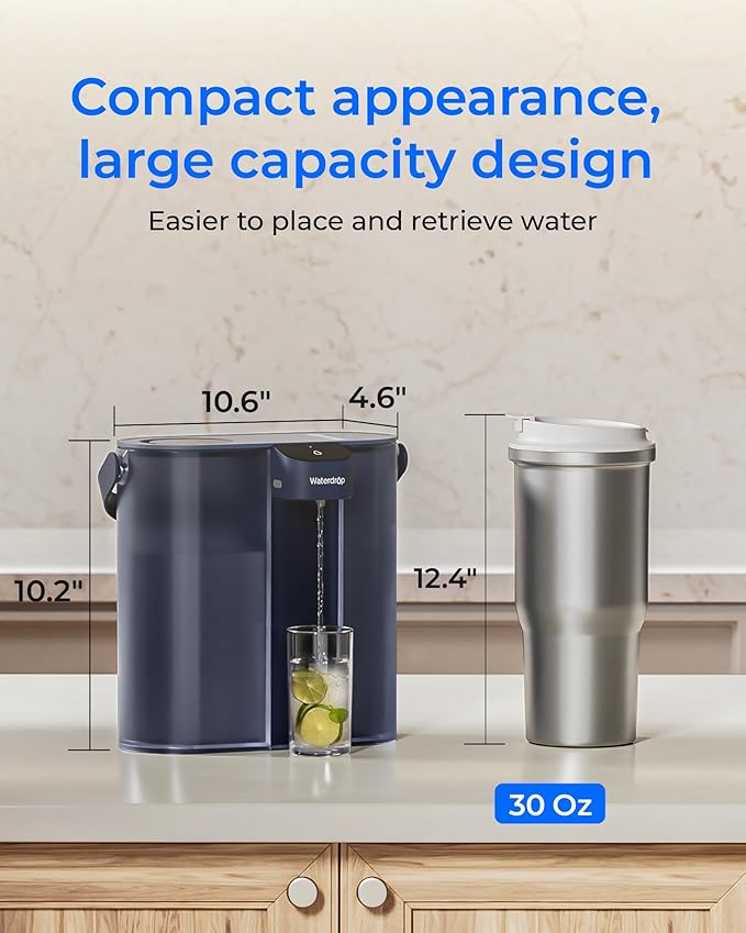 Waterdrop Compact Electric Water Filter Pitcher, 200-Gallon Rechargeable Instant Powerful Dispenser, NSF/ANSI 42&53&401, Reduce PFAS, Lead, Chlorine, 14-Cup, Blue, with 1 Filter, Does not Lower TDS