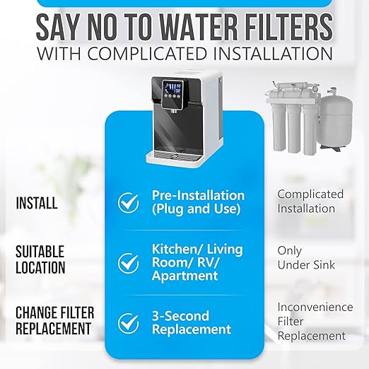 Ronaqua Countertop Reverse Osmosis Water Purifying Dispenser, 7 Different Application, Instant Hot Water, 4 Temperatures Options, No Installation Required, 3:1 Low Drain Ratio, Child Safety Lock