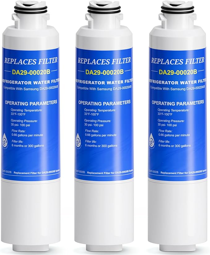 DA29-00020B Filter Compatible with Samsung Water Filter DA29-00020B, DA29-00020A, DA-97-08006A-B, HAF-CIN/EXP, HAF-CIN, HAF-CIN- exp, HAFCIN, 04609101000, 09101, 46-9101, 469101, 3 Pack, By CHOPLO - AquaVibe