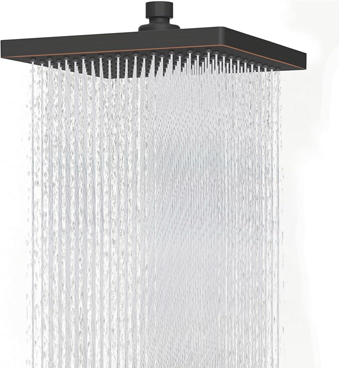 Hibbent Thickness Metal Rain Shower Head, 8 Inch High Pressure Rainfall Shower Head, Bathroom Waterfall Shower Heads, High Flow Fixed Showerheads with Adjustable Brass Ball Joint, Oil Rubbed Bronze