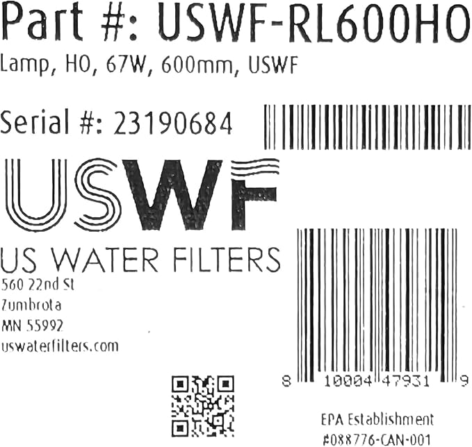 RL600HO Replacement UV Lamp for USWF H4-PS Pool Ultraviolet Light Sterilizer