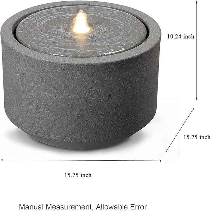 10.23” H Outdoor Water Fountain Made with Eco-Friendly Recyclable Materials, Polyethylene Round Bubbler Water Fountain Outdoor, Garden Decor with LED Light for Patio, Porch, Backyard