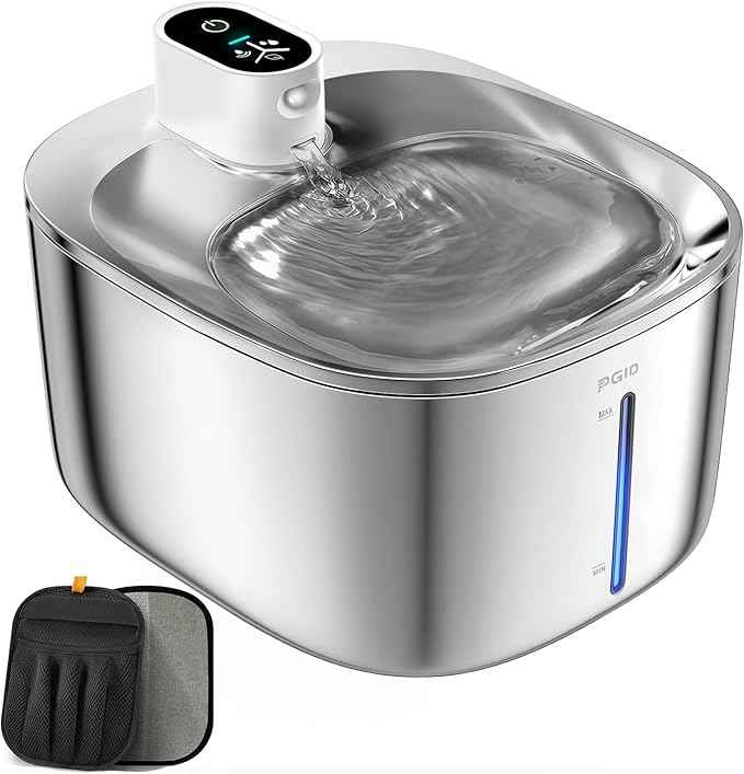 Wireless Cat Water Fountain Stainless Steel,4.5L Cordless Pet Fountains for Dringking,5000mah Battery Operated Cat Water Pountain,Automatic Dog Dispenser w Pet Hair Remover Gloves