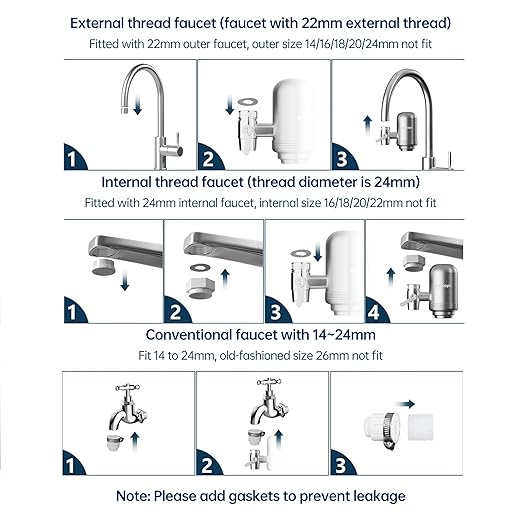 Faucet Water Filter for Sink, Rapid Flow - 400 Gallons Faucet Mount Water Filtration System for Tap Water, NSF Certified Reduces Chlorine (Grey-T2-1 Filter)