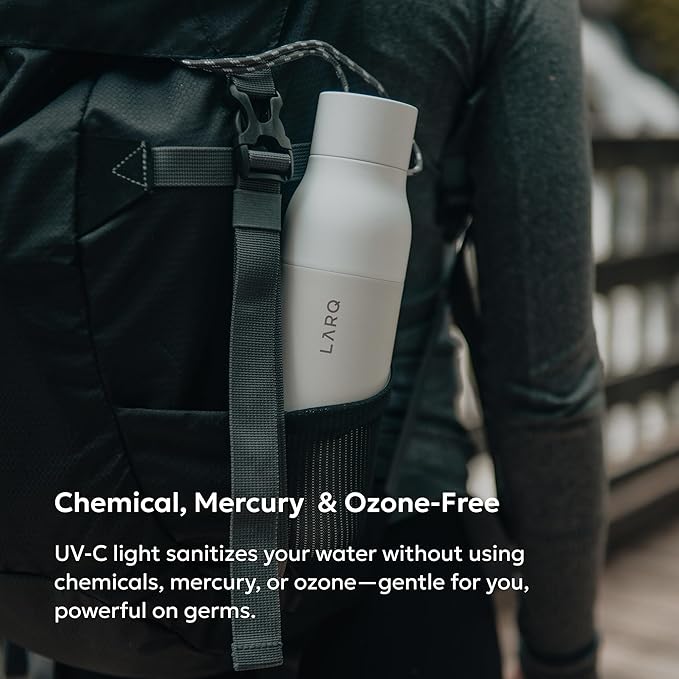 LARQ Bottle PureVis 25 oz - Self-Cleaning and Insulated Stainless Steel Water Bottle with UV Water Purifier and Award-winning Design | Reusable & Travel Friendly, Granite White