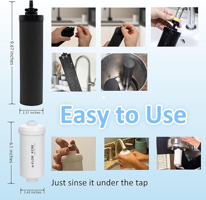 Water Filter Replacement for Berkey, Gravity Water filtration System Refill for BB9-2 Black Filters & PF-2 Fluoride Filters Compatible with Berkey Light/Crown/Imperial/Big/Travel/Royal Series