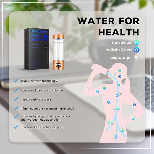Hydrogen Water Bottle Generator with 4th Generation SPE/PEM Technology, Portable Hydrogen Water Ionizer Machine, Birthday,Xmas Gift for Husband,Wife,Lovers,Friends,Travel (Orange, 9.05in*Φ2.64in)