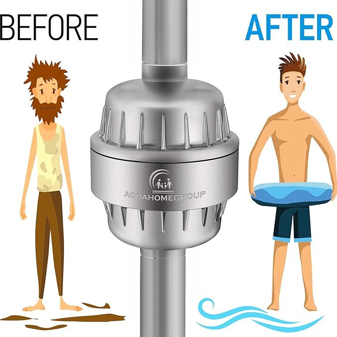 AquaHomeGroup Handheld Shower Head with Filter - 20 Stage Filtration Shower Filter for Hard Water - Vitamin C E and A and 4x filter cartridge bundle