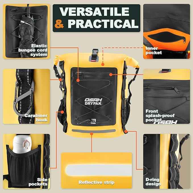 Waterproof Backpack Dry Bag 35L/55L/85L– Heavy Duty Roll-Top Hiking Backpack Sack Keeps Gear Dry for Travel, Kayaking, Boating, Camping, Rafting and Fishing