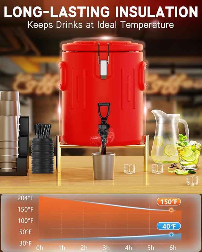 Insulated Beverage Dispenser 3.5 Gallon, Hot Drink Dispenser with 304 Stainless Steel Interior & Spout, Hot Water Dispenser for Parties, Portable Outdoors Water Cooler Jug for Camping Sports