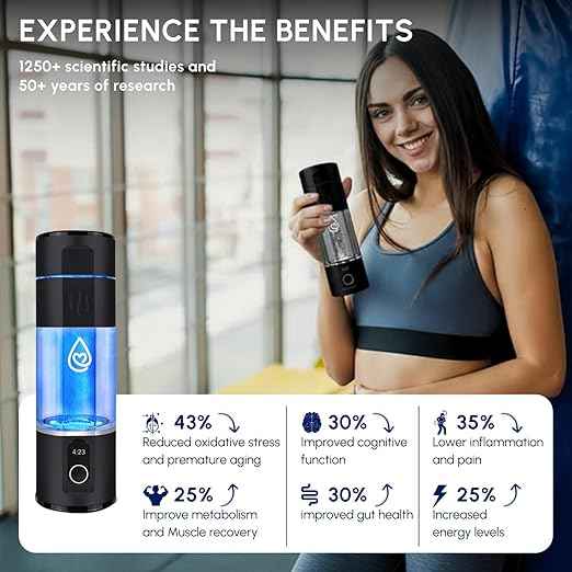Hydrogen Water Bottle - 6X More Hydrogen Concentration - 6000PPB Hydrogen Water Bottle Generator - Portable Hydrogen Water Machine | Certified H2 Generator - Hydrator Pro Black