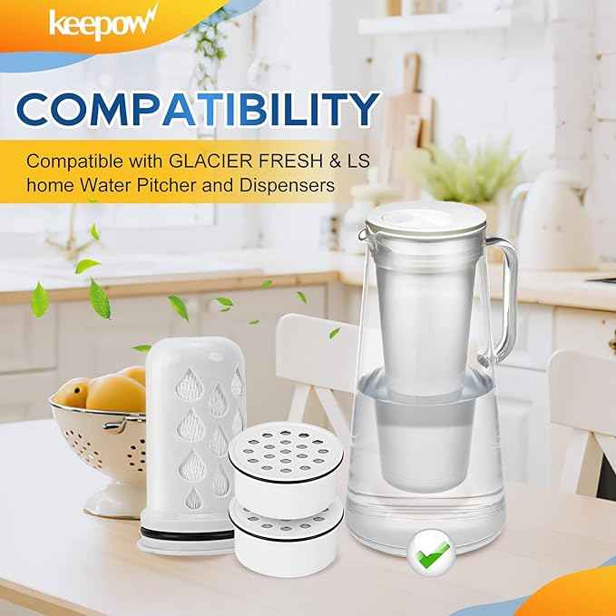 KEEPOW Water Filter Replacement for Lifestraw Home Dispenser 18 C/Glass 7 C/Plasti 10 C/Plastic Pitcher 7 C, 6 Activated Carbon + Ion Exchange Filter & 1 Membrane Micro Filter
