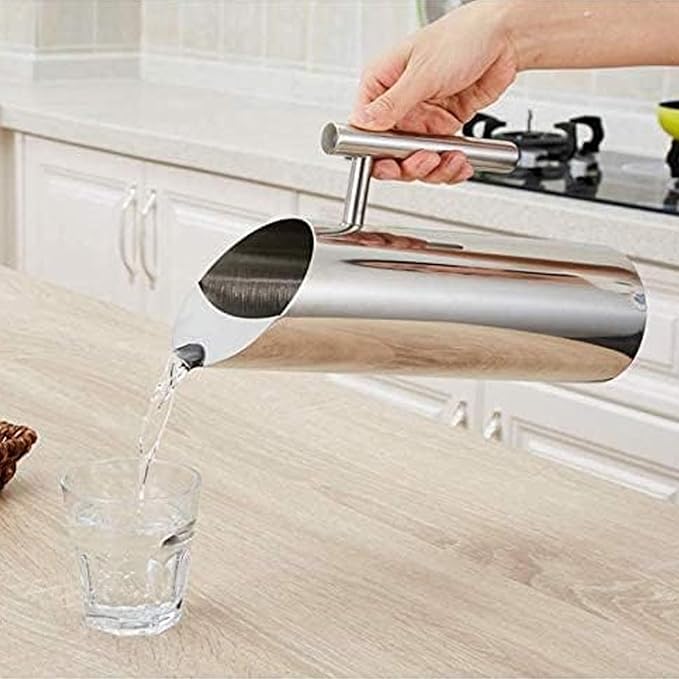 Stainless Steel Water Pitcher Carafe with Ice Guard 36 Ounces Modern Mirror Polished Metal Pitcher Cold Drinking Kettle by MUGLIO