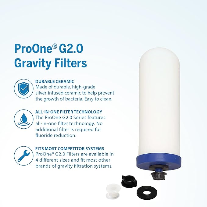ProOne 9-Inch Gravity Water Filter Replacement G-Series 3-Pack - Universally Compatible with Gravity Water Filter Systems - NSF/ANSI Certified to Reduce Lead, Reduce Microplastics, & Total PFAS