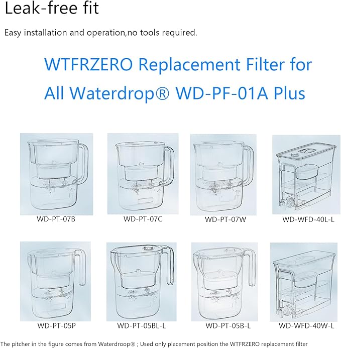 Replacement Filter for Waterdrop® WD-PF-01A Plus, Reduces PFOA/PFOS, Chlorine, Compatible with Waterdrop® Pitchers, Lasts 3 Months or 200 Gallons, Pack of 2