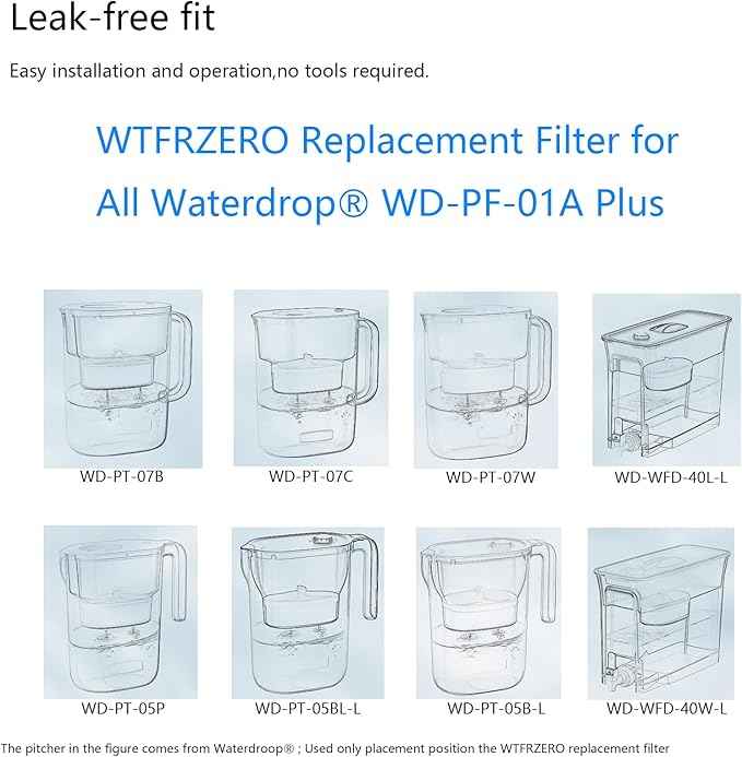 Alkaline Water Filter Replacement Filter for Waterdrop® WD-PF-01A Plus, Increase PH, Reduces PFOA/PFOS, Chlorine, Compatible with Waterdrop® Pitchers, Lasts 2 Months or 100 Gallons, Pack of 2