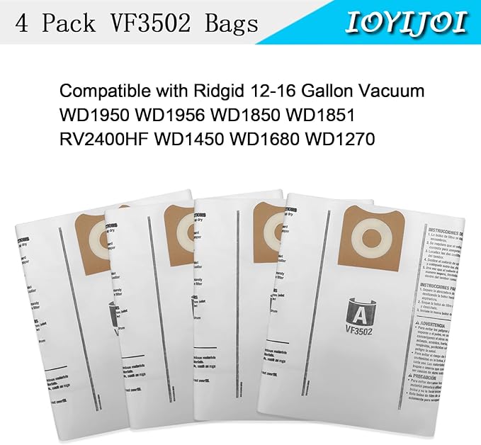 Vf4000 Filter Compatible with RIDGID Vacs 5 Gallons and Larger Vacuum Cleaner (2 Pack VF4000 Filters + 4 Pack VF3502 Bags) - AquaVibe