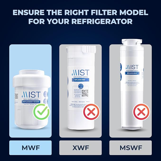 MIST Replacement for MWF Water Filter for GE, Refrigerator Water Filter compatible with MWFP, MWFA, GWF, HWF, Smart Water, WFC1201, Kenmore 9991, 469991, WFC1201, GSE25GSHECSS