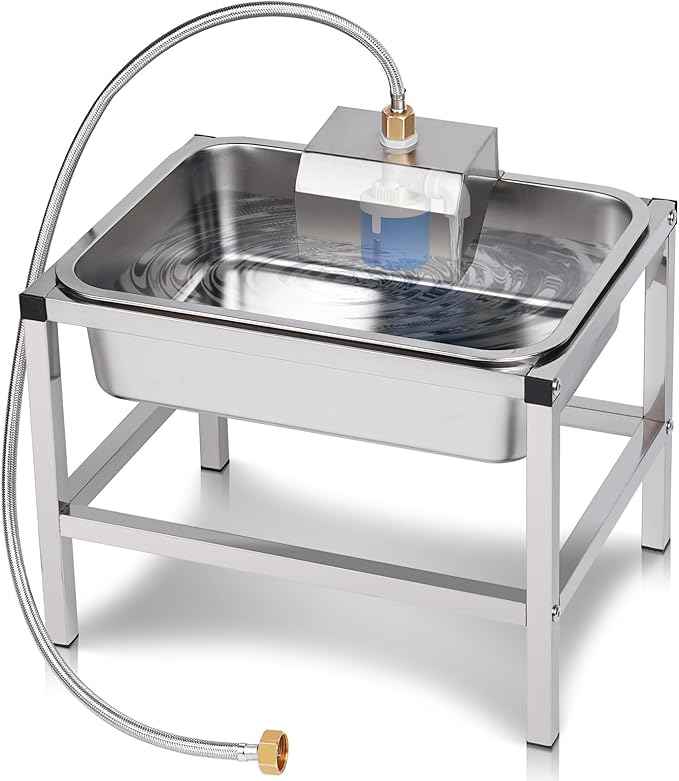 3Gal Automatic Dog Water Bowl Dispenser for Large Dogs Outdoor Elevated Dog Water Bowl with Stand, Stainless Steel Pet Waterer with Float Valve for Large Breed Goat Livestock
