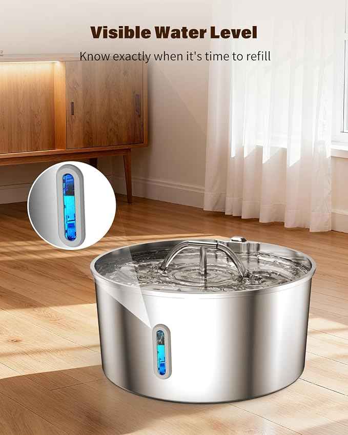 Dog Water Fountain for Large Dogs, 7L/236oz Stainless Steel Dog Fountain Water Bowl Dispenser, Automatic Cat Water Fountain with Ultra Quiet Pump, Large Drinking Area
