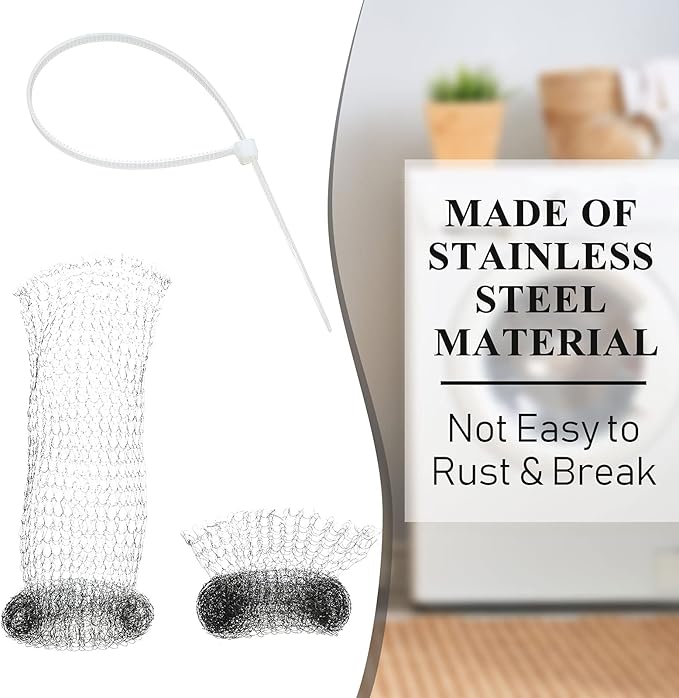 60 Pieces Washing Machine Lint Traps with 60 Cable Ties, Rust-Proof Stainless Steel Lint Traps Laundry Mesh Hose Filter Screen Catcher for Washing Machine Discharge Hoses - AquaVibe