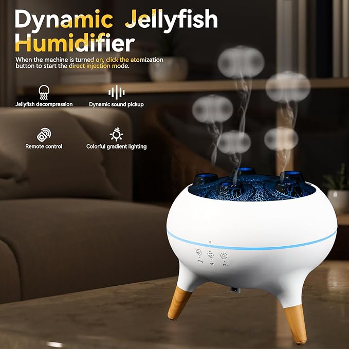 Essential Oil Diffuser 250ML, Jellyfish Mist Aromatherapy Humidifier with 7 Colors LED Lights Dynamic Sound Pickup Ultrasonic Aromatherapy Remote Control Auto-Off Timer for Bedroom Office Yoga Hotel
