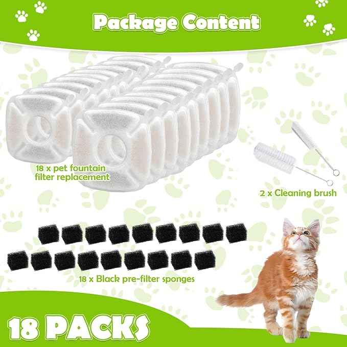 KAEGREEL 39 Pcs Cat Water Fountain Filters for Veken 95oz/2.8L, 67oz/2L, 135oz/4L Cat Dog Fountain Automatic Pet Fountain Dog Water Dispenser, Pet Fountain Filter & Pre-Filter Sponges & Cleaning Set