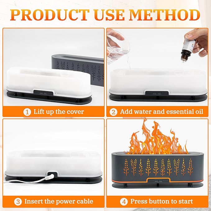 Essential Oil Diffusers, Flame Air Diffuser, 200ml Aromatherapy Diffuser with 2 Mist Mode 4 Timer Up & Waterless Auto-Off Protection for Bedroom Home, Office(Wheat-Gray)
