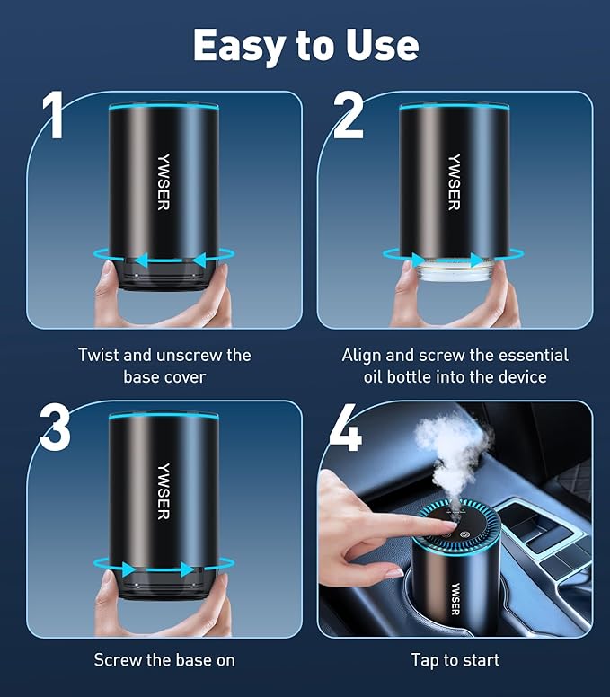 Smart Car Air Freshener, Car Air Freshener Diffuser with Starry Sky Projection and 50ml Perfume, Auto On/Off Intelligent, 3 Mode Adjustable Rechargeable Aroma Diffuser, Ocean