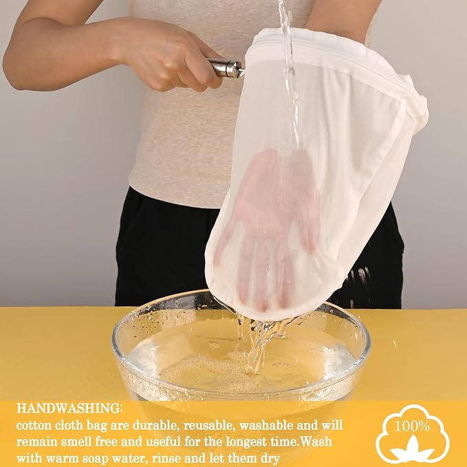 WMKGG Ultra Fine Mesh Strainer Bags,Cheese Cloth Bag for Straining, with Stainless Steel Handle Frame for Juices,Nut Milk,Fresh Cheese,Yogurt (Medium Size)(6.95"Wx11.7"D)