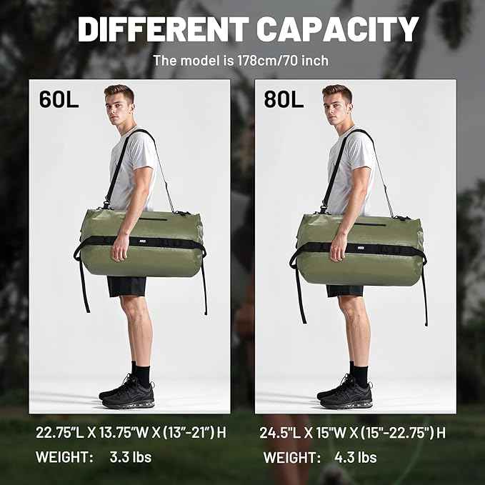 MIER Waterproof Duffel Bag Motorcycle Dry Bag Backpack Large Roll-Top Heavy Duty Dry Duffle Bags for Kayaking Camping Boating Gym Beach Cruise Ship, 60L/80L