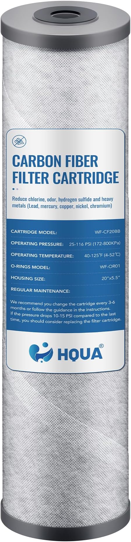 HQUA Whole House Activated Carbon Fiber Replacement Filter Cartridge, WF-CF20BB, Fit for WF3-03 Whole House System