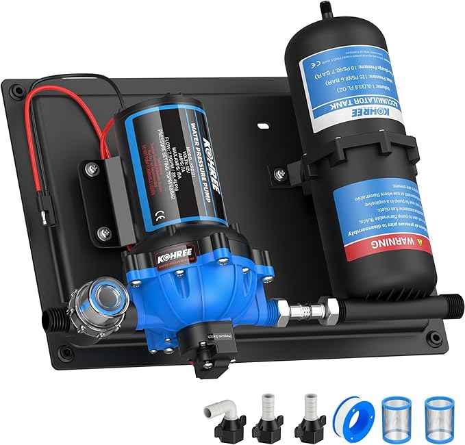 Kohree RV Water Pump 12V DC 7GPM 70PSI and 1L 125PSI Pre-Pressurized Accumulator Tank, Quiet RV Water Pump and Accumulator Tank System for RV Camping, Boat, Kitchen, Bathroom