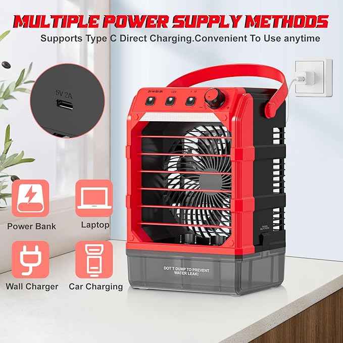 Battery Powered Misting Fan Compatible For Milwaukee 18V (No Battery) or USB Input Powered,Cooling Fan with 1600ML Water Tank,Timing Function,LED for Outdoor Barbeque Camping & More
