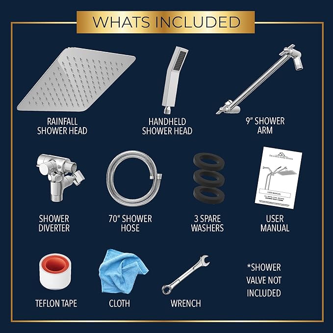 All Metal Shower Head 10" Dual Square Shower Head With Handheld Wand 71in Hose Set, High Pressure Rain Shower Heads Combo, 3-Way Diverter Rainfall Showerhead with Adjustable Extension Arm