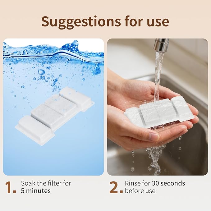 Cat Water Fountain Replacement Filters, 8-Pack Filters & 8 Sponges, Compatible with JIXZEN 3.2L Stainless Steel Cat Water Fountain (Model OC-10TY10)