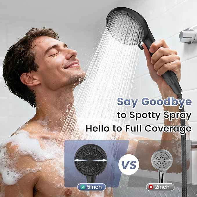 Filtered Shower Head with Handheld, High Pressure 8 Spray Showerhead with Filters & Upgraded Detachable Shower Head, Water Softener Filters Beads for Hard Water -Remove Chlorine (Black)
