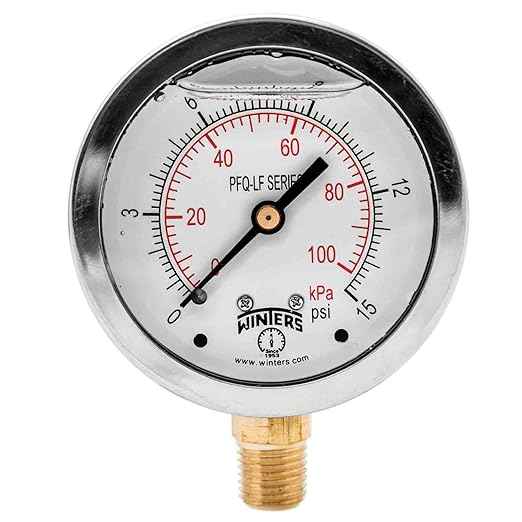 Winters 2-1/2" Dial Size, Liquid Filled Pressure Gauge, Potable Brass Internals, 304 Stainless Steel Case, Dual Scale 0-15 psi/kPa, 1.5% Acc, 1/4" NPT Bottom Mount, Drinking Water Pressure Gauge