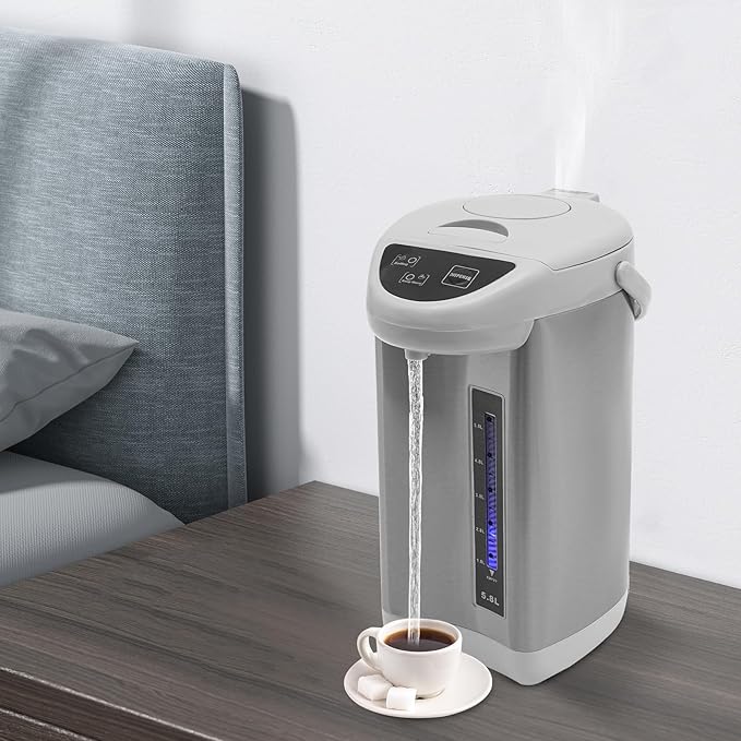 Electric Kettle, 5.8 L/196 Oz Electric Hot Water Urn Pot Dispenser, 304 Stainless Steel Water Boiler Warmer, 110V 750W Multi-Function Smart Kettle with Removable Water Tank for Offices Home (Grey)