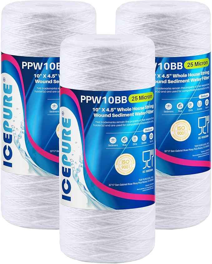 ICEPURE 25 Micron 10”x4.5'' Whole House Sediment String Wound Water Filter Replacement filter for 84637, WPX5BB97P, PC10, 355214-45, 355215-45, WP10BB97P, WP5BB97P, 3PACK