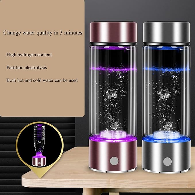 Hydrogen Water Generator Ionizer Hydrogen Alkaline Water Bottle Machine Maker Portable PEM Technology Make Hydrogen Content Up to 800-1200 PPB USB Rechargeable Colorful Lights 450ML