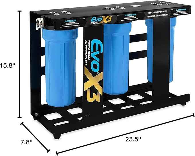 Camco Evo X3 Triple Stage Premium Camper/RV Water Filter Kit | Features 3 Replaceable Cartridges to Remove Sediments, Chlorine, Bad Tastes, Odors, Viruses, Bacteria, Contaminates, and More (40649)