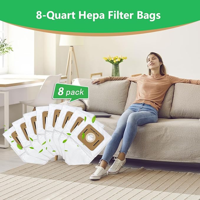 8 Pack Replacement VACBP6 HEPA Filter Bags Compatible for Atrix Ergo 8 Quart Backpack Vacuum, Replace Part VACBP36V VACBPAI VACBP1 - AquaVibe