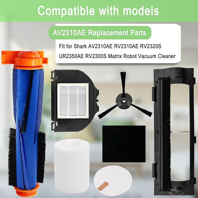 Replacement Parts for Shark AV2310AE RV2310AE RV2320S UR2350AE RV2300S Matrix Robot Vacuum Cleaner 1 Main Brush Roller 1 Set Foam Filter 2 Filters 6 Side Brushes 1 Main Brush Cover (Not For RV2300) - AquaVibe