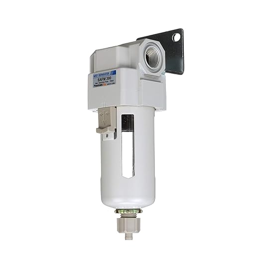 PneumaticPlus SAFM300-N03B Compressed Air Coalescing Filter, 0.1 Micron, 3/8" NPT - Poly Bowl, Manual Drain, Bracket - AquaVibe