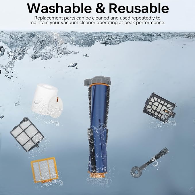 Replacement Parts Compatible with Shark AI AV2501S AV2511AE AV2501AE RV2502AE RV2610WA AV2510AOUS RV2520AOUS Robot Vacuum Cleaner, 1Main Brush, 2 motor pre-filters, 2Foam Filters, 6Side Brushes - AquaVibe