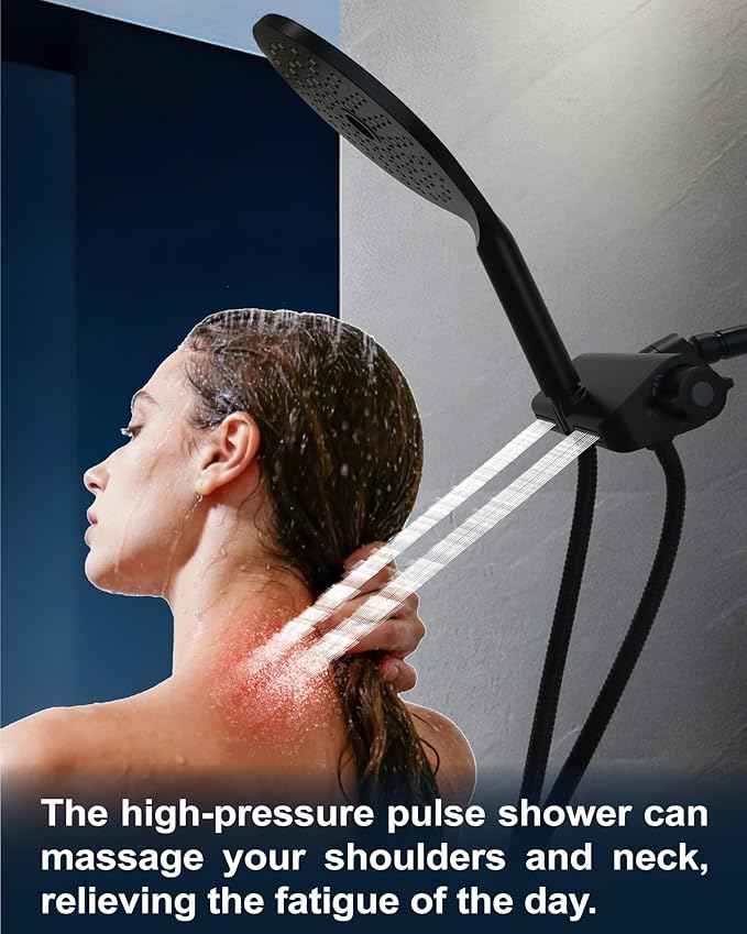 Handheld Shower Head with Filter High Pressure 2-in-1 Dual Spa System 7.5" Rainfall Filtered Showerhead Water Softener Filters for Hard Water 59" Stainless Steel Hose Matte Black
